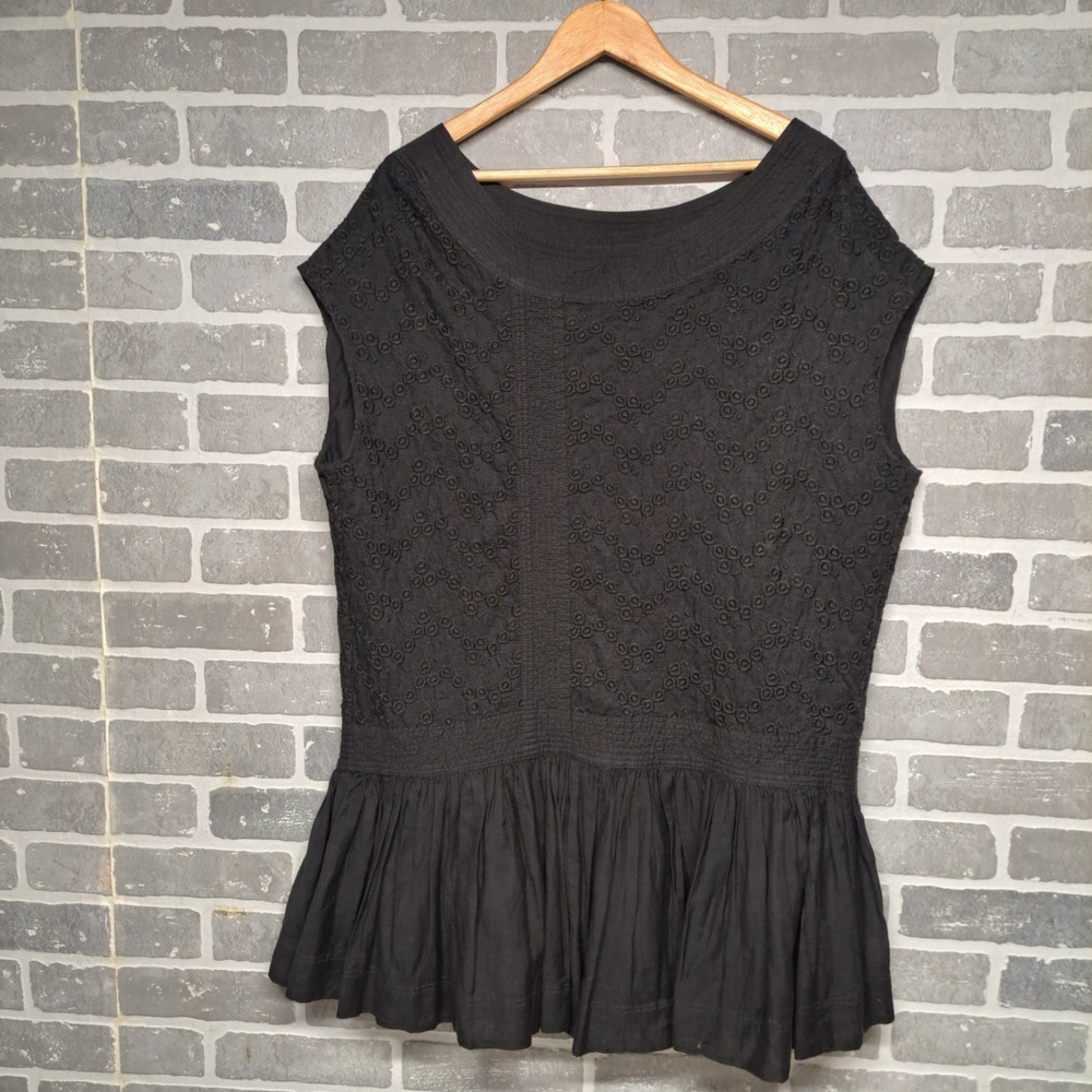 ALL‎ SAINTS SPITALFIELDS Black Eyelet Peplum Mini Dress Tunic Size 6